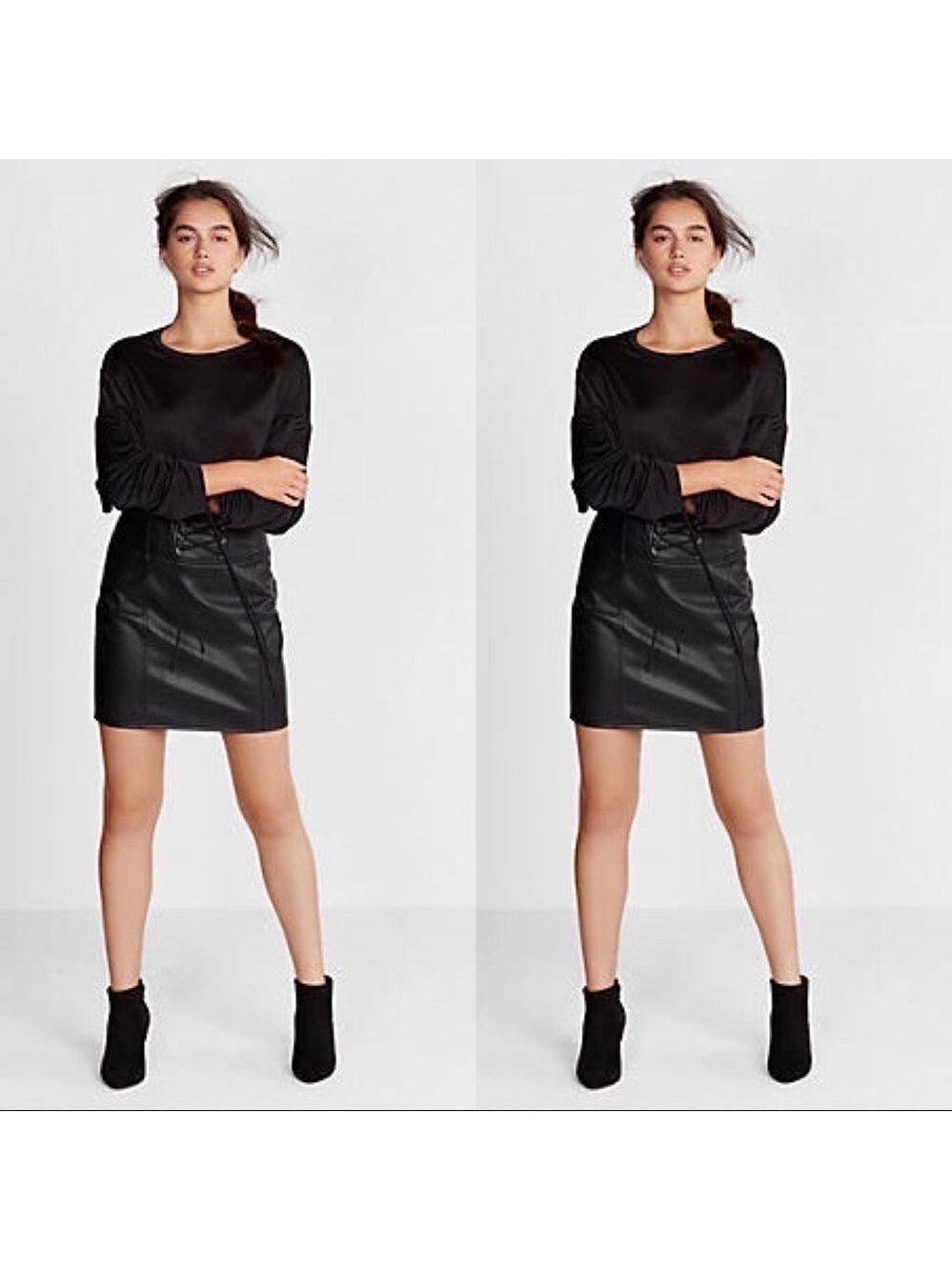 Express Black Ruched Long Sleeve Top